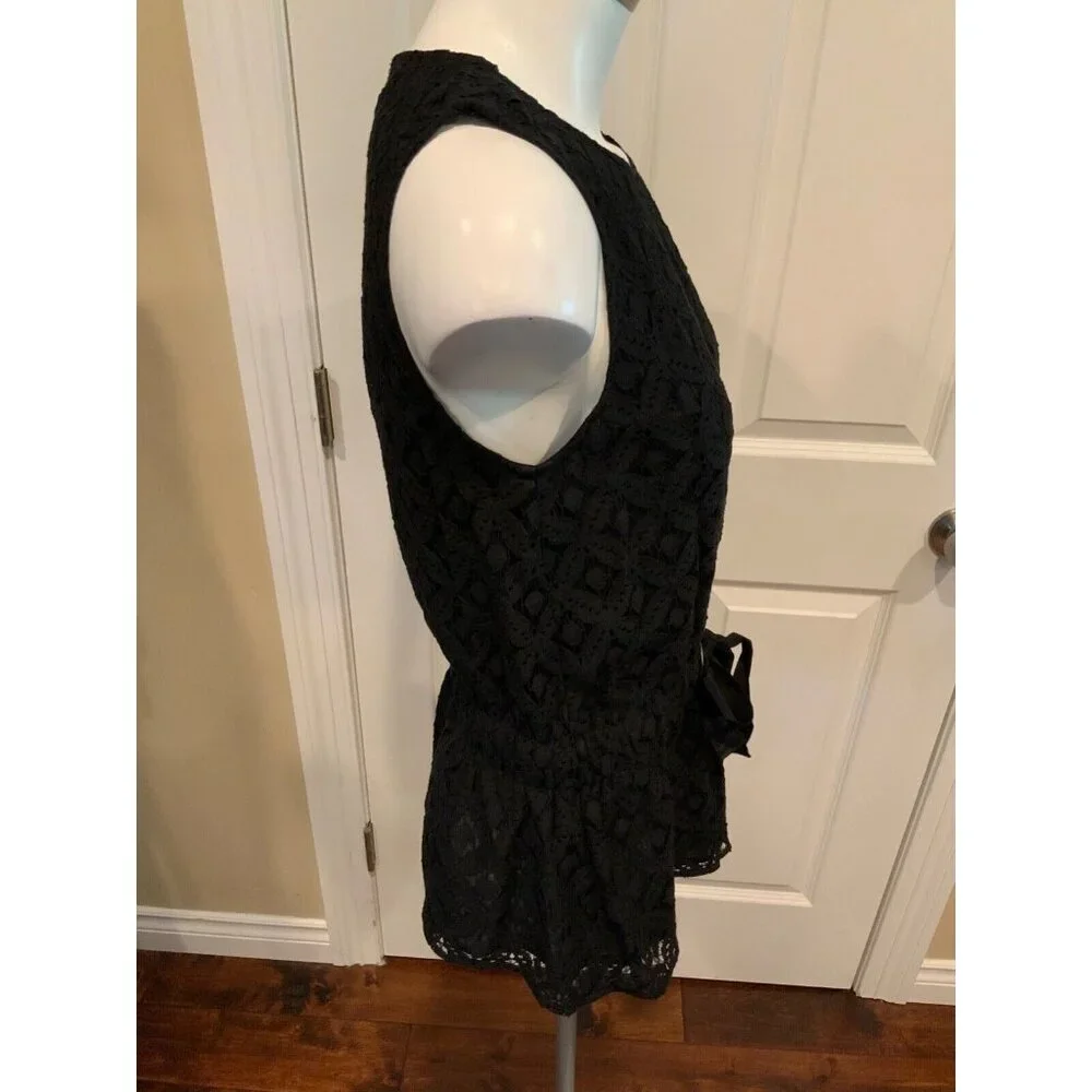 Michael Michael Kors Black Floral Lace Peplum Tank Top, Size Small